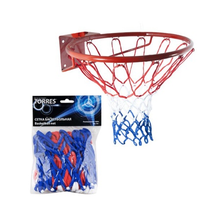 Купить Сетка баскетбольная Torres, нить 4 мм, бело-сине-красная в Вязниках 